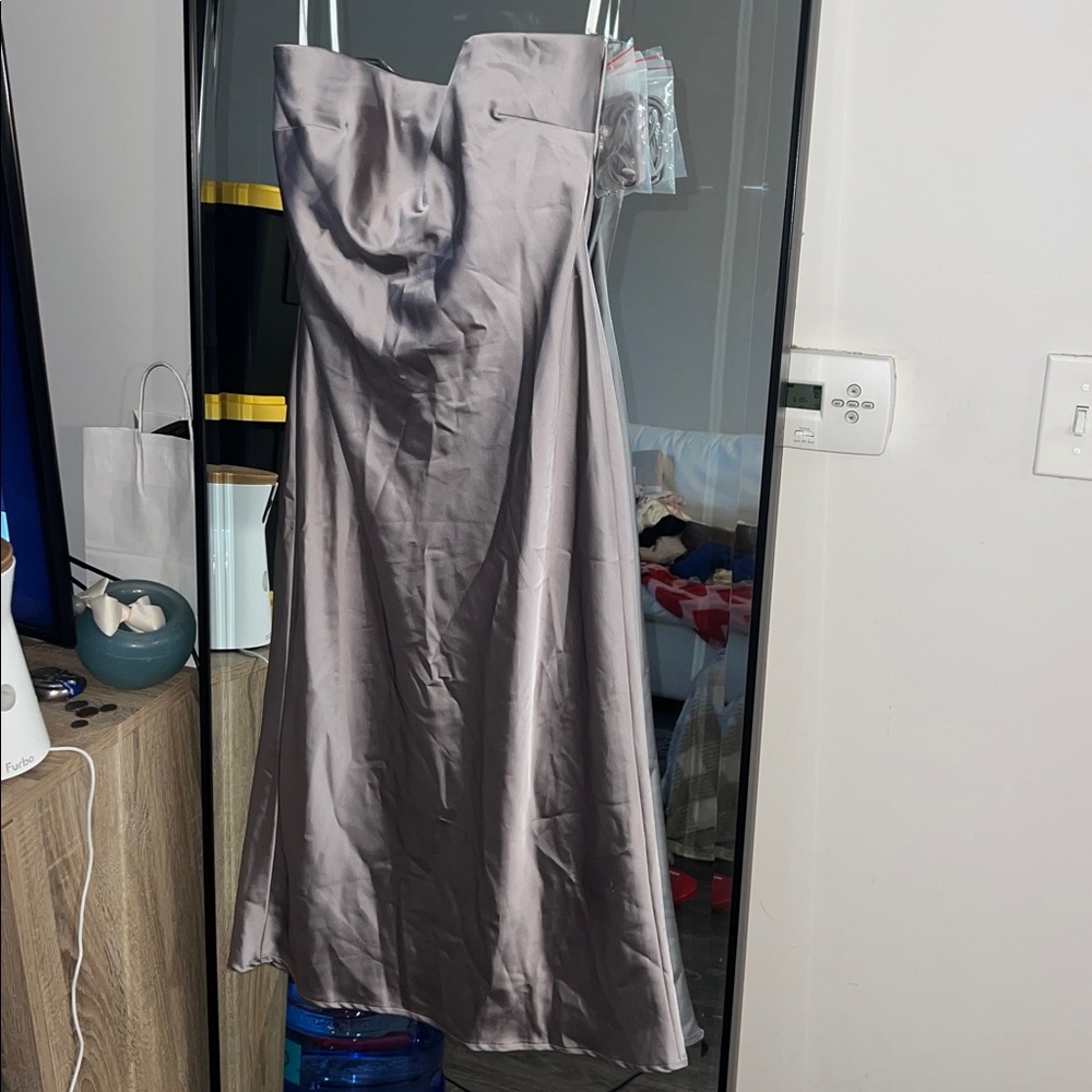 After six strapless charmeuse midi cocktail dress